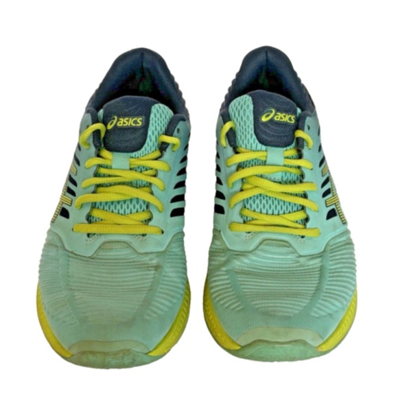 Asics FuzeGel T689N Blue Green Lime Running Shoes Lace Up FuzeX Women's 8.5US - Picture 2 of 13